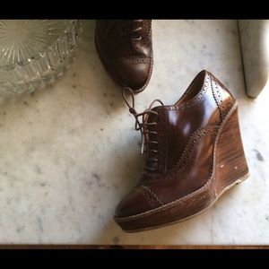 Brown Leather Wedge Oxford Shoes
